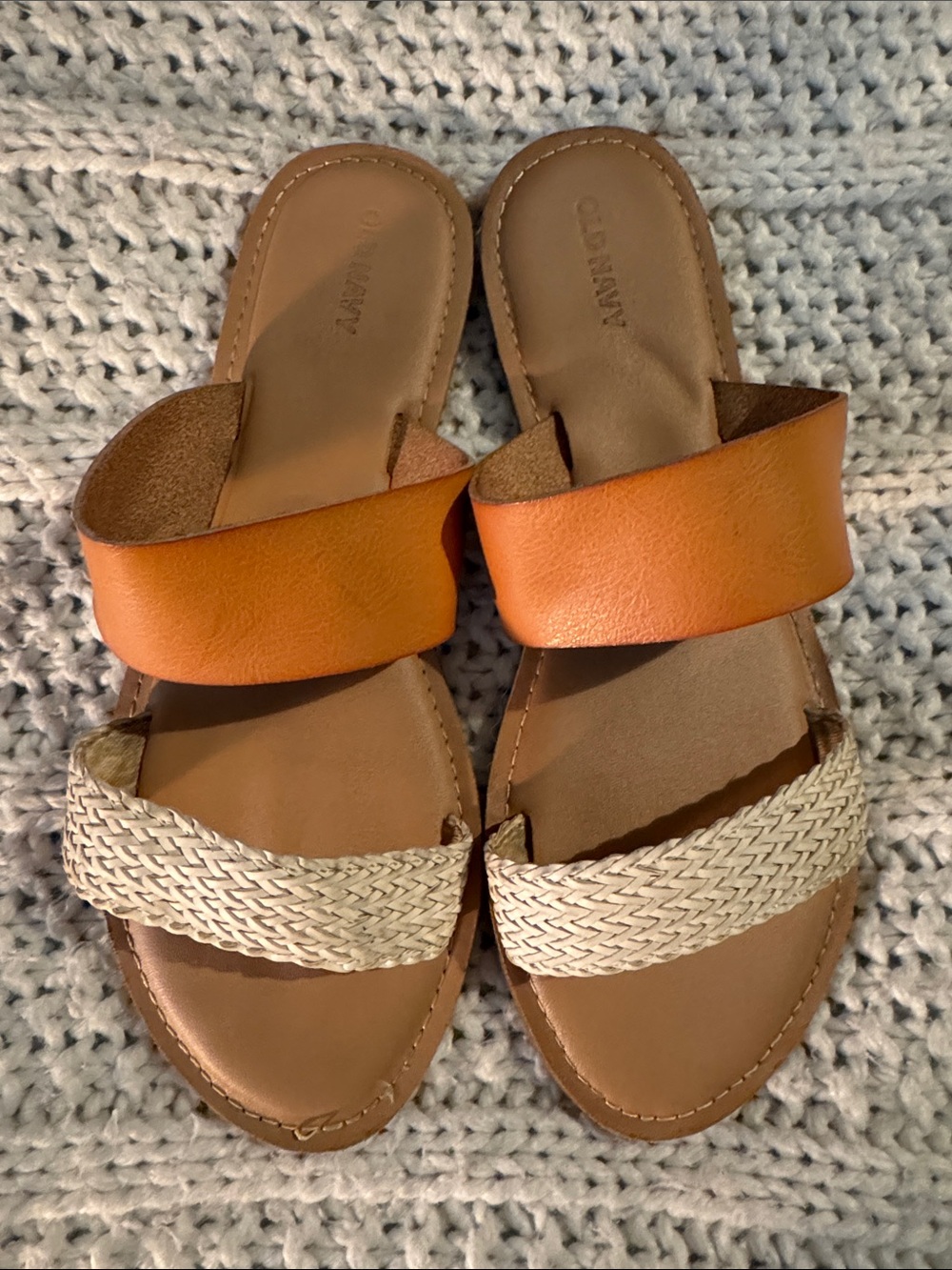 Old Navy Tan and Cream Double-Band Slide Sandals